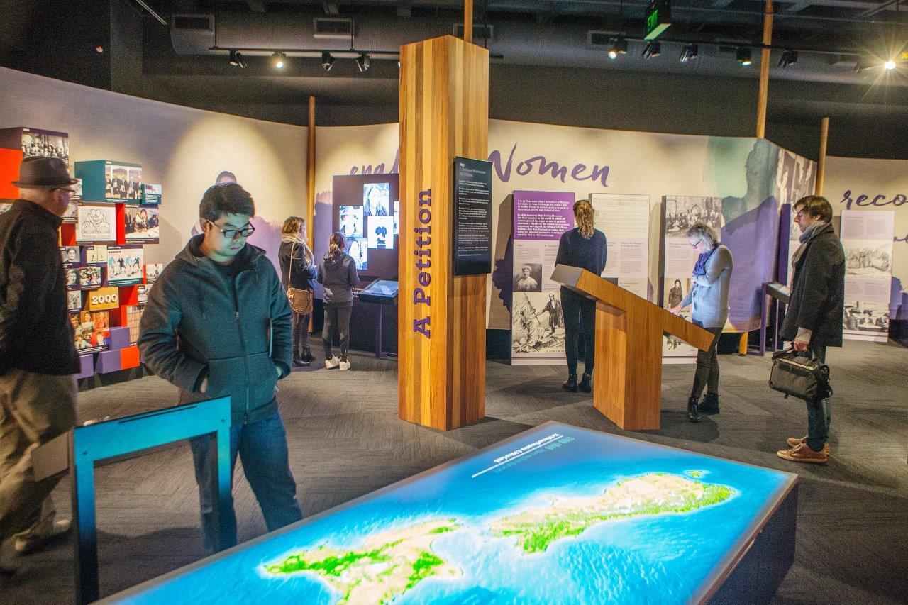 He Tohu interactives. The space around the document room features interactive displays.