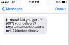 Message screenshot 1: Hi there! Did you get -? (09?) your delivery? - link address