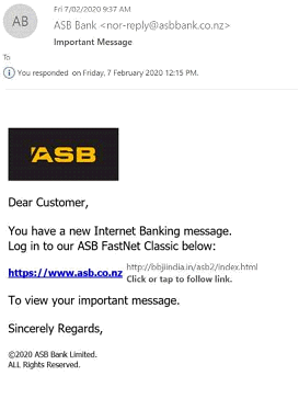 Email from ASB Bank