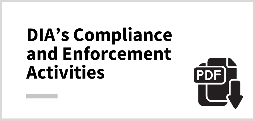 Click to open(PDF, 7.8MB)A guide to DIA's Anti-Money Laundering and Countering Financing of Terrorism Compliance and Enforcement Activities