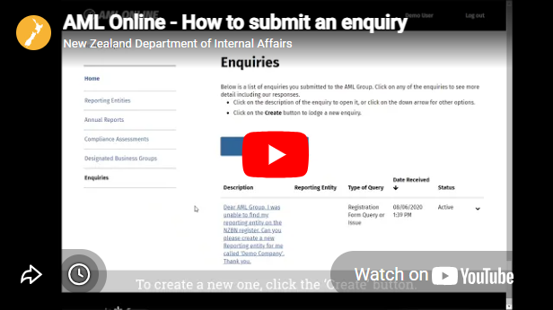 How to submit an enquiry on AML Online