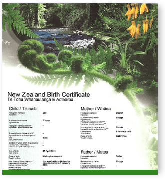 New Zealand Birth Certificate Te Tohu Whānaugatanga ki Aotearoa