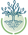 Icon showing a tree with leaves and roots
