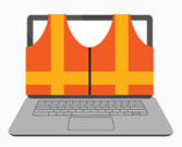 Image of a laptop wearing a life jacket