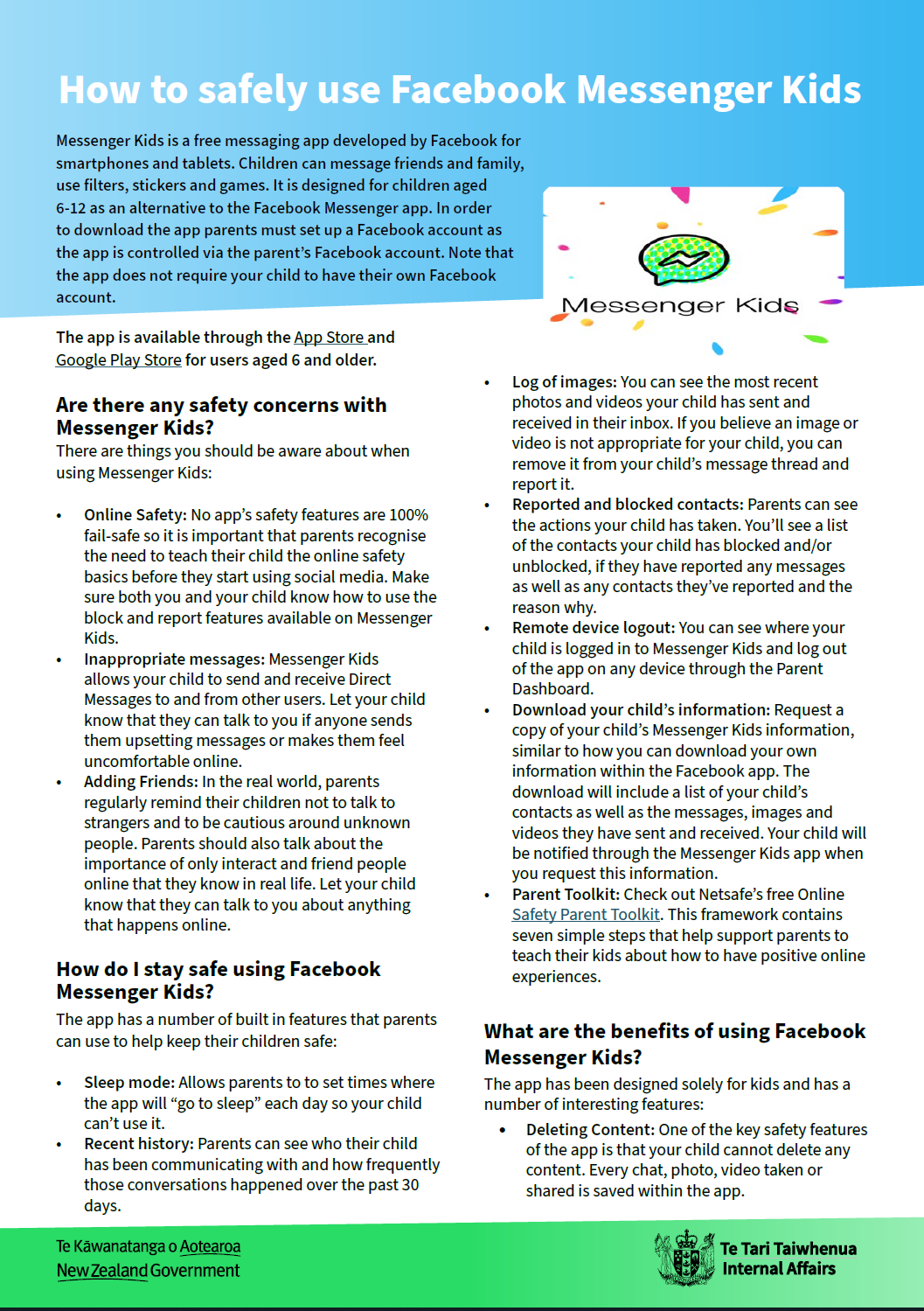 Facebook Messenger Kids factsheet image