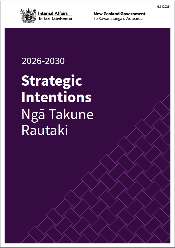 2026-2030 Strategic Intentions cover image - white words with purple background
